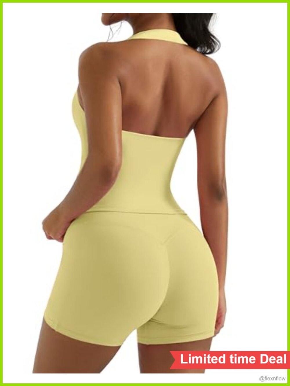 2 Piece Workout Set Halter Tank Top & Biker Shorts Nylon Spandex